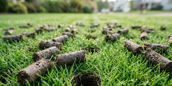 cores aerated from lawn